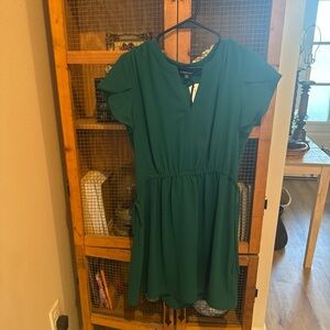 Emerald Green Flutter Sleeve Dress